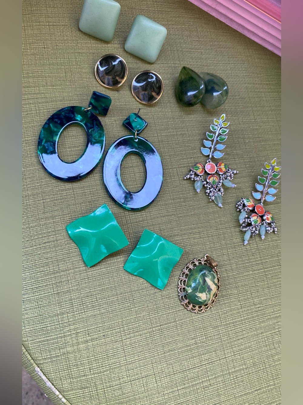 Bundle of Green Statement Earrings & Pendant